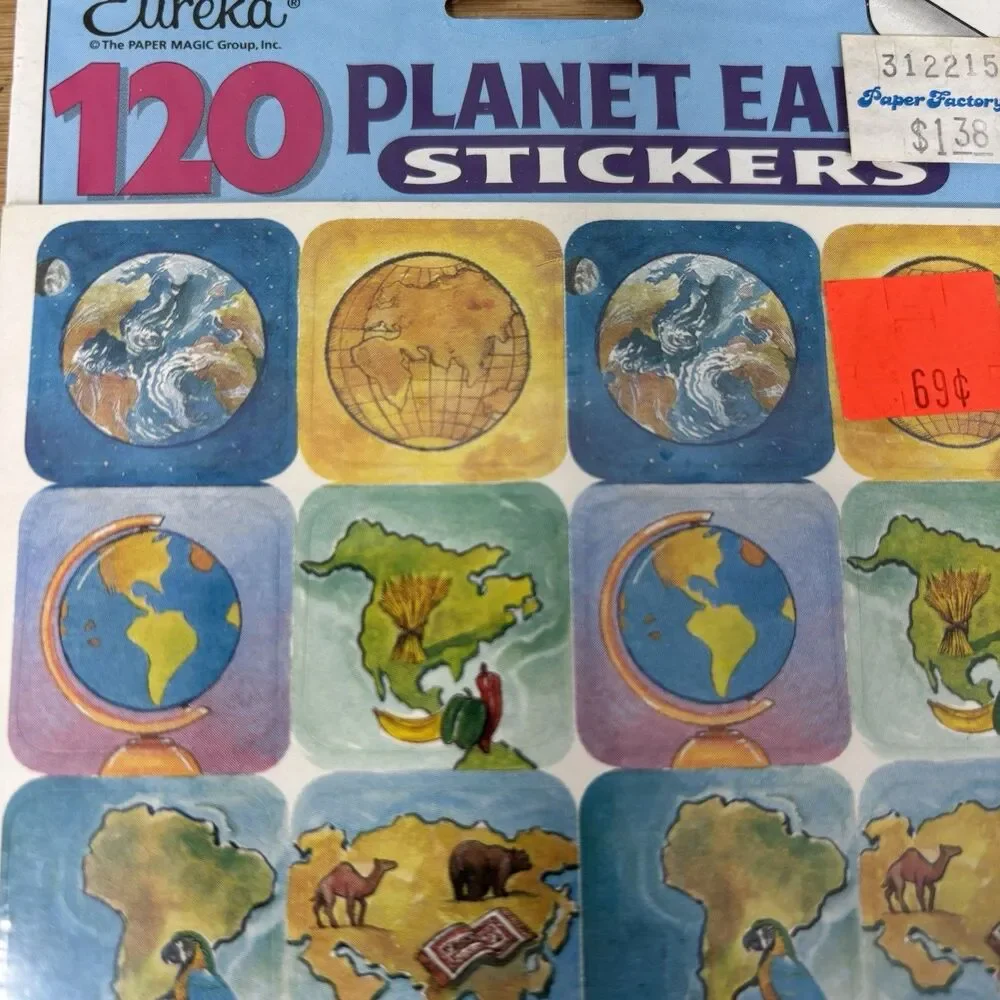 Vintage Eureka Planet Earth Stickers 120 Total Sealed Package NOS